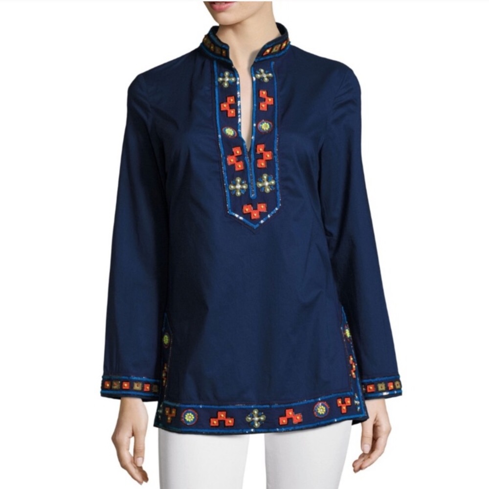 Tory Burch Blue Beaded Embellished Tunic 4